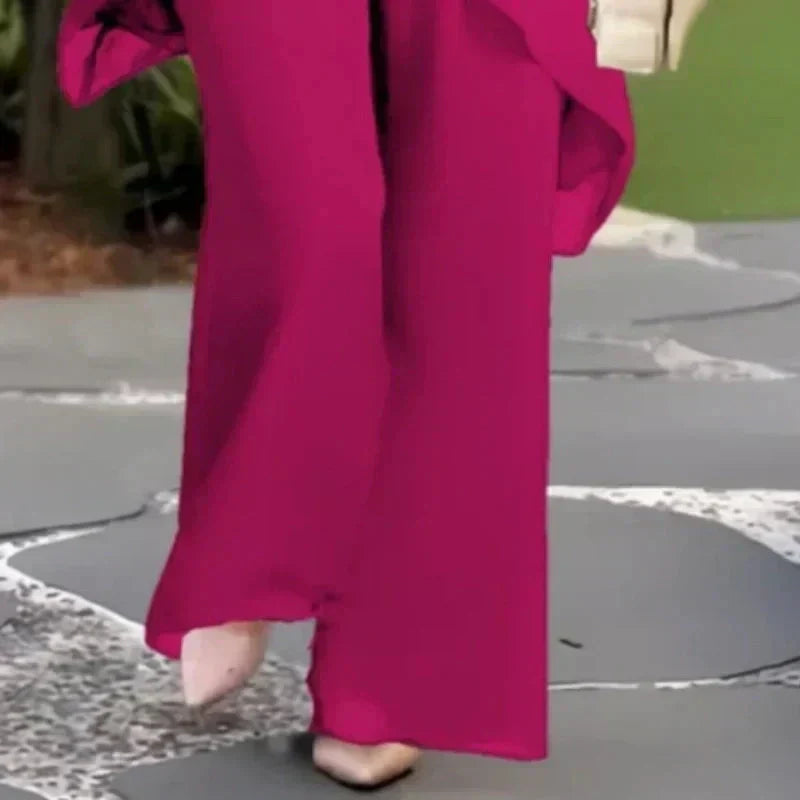 Women's Draped Palazzo Trousers with Coordinating Top in Flowing Fabric for Smart Daywear and Evening Occasions | Koossa