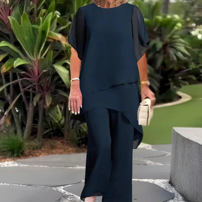 Women's Draped Palazzo Trousers with Coordinating Top in Flowing Fabric for Smart Daywear and Evening Occasions | Koossa