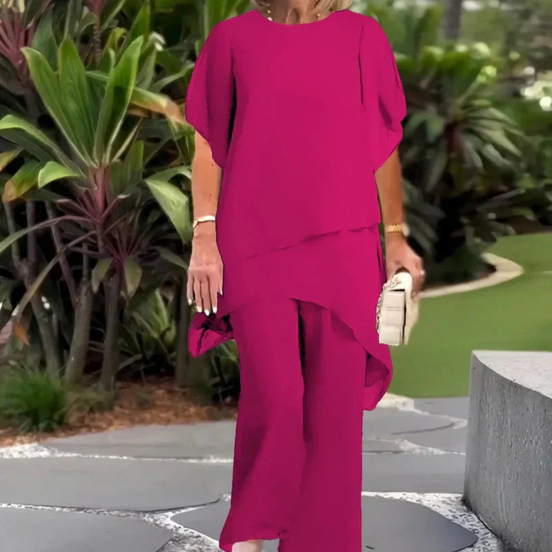 Women's Draped Palazzo Trousers with Coordinating Top in Flowing Fabric for Smart Daywear and Evening Occasions | Koossa