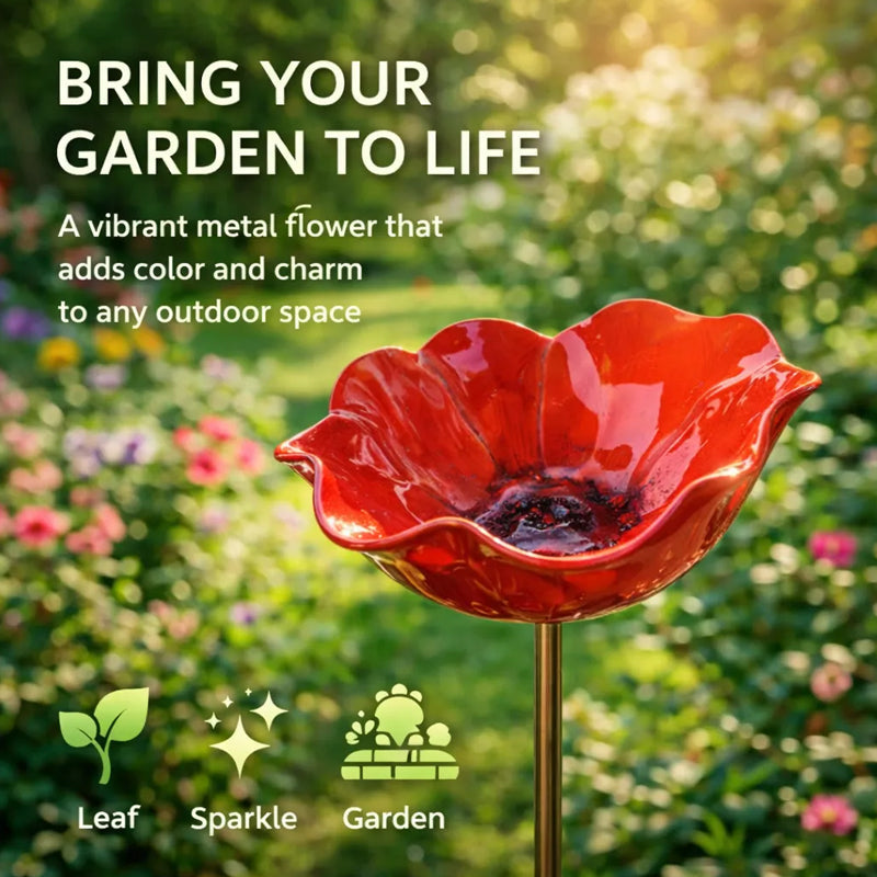 Pique décoratif en métal avec abreuvoir pour oiseaux 60 cm fleur colorée biodiversité jardin extérieur | Koossa