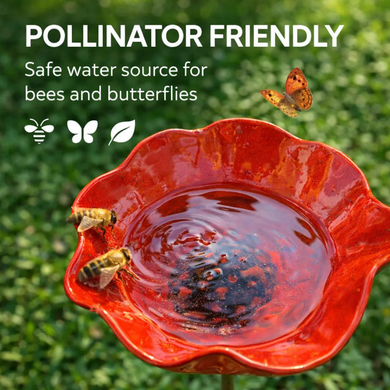 Pique décoratif en métal avec abreuvoir pour oiseaux 60 cm fleur colorée biodiversité jardin extérieur | Koossa