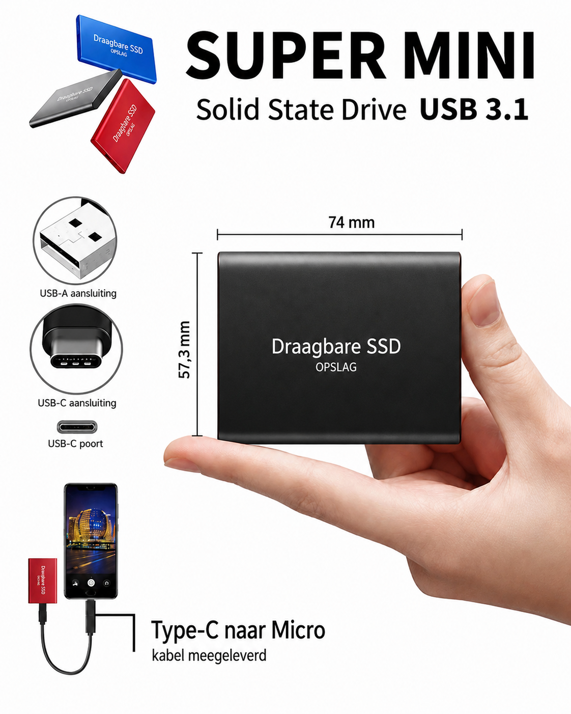 128TB Portable External SSD USB-C, 540 MB/s Solid State Drive for Mac, PC & Android, Shock-Resistant Aluminum Backup Storage | Lonoma