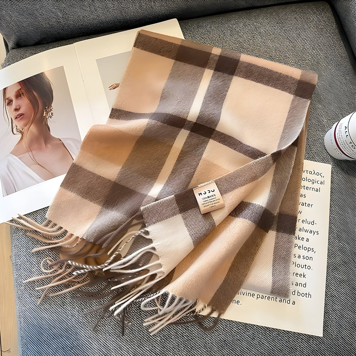 Plaid Cashmere Winter Scarf for Women 79 × 28 in Soft Wool Wrap Shawl Classic Checked Pattern Cold Weather Accessory | Lonoma