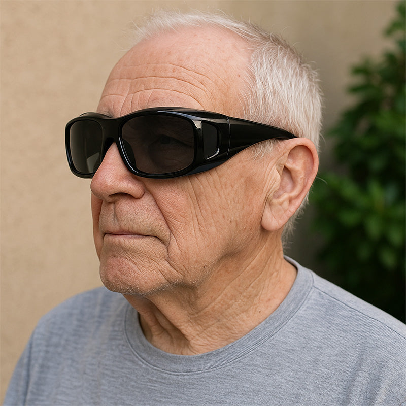 Polarized Fit-Over Sunglasses for Prescription Glasses, Black Wraparound Shades with Side Shields for Driving, Fishing & Hiking | Lonoma