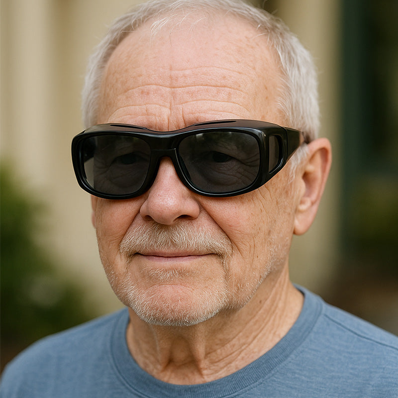 Polarized Fit-Over Sunglasses for Prescription Glasses, Black Wraparound with Side Shields for Driving, Fishing & Outdoor Glare Control | Lonoma