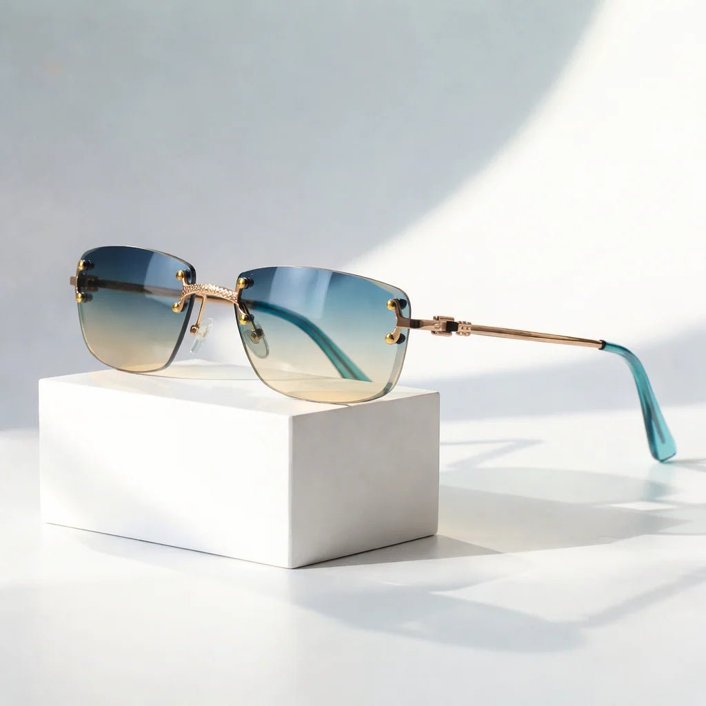 Rimless Aviator Sunglasses with Gradient Lenses and UV400 Protection in Gold Tone | Koossa