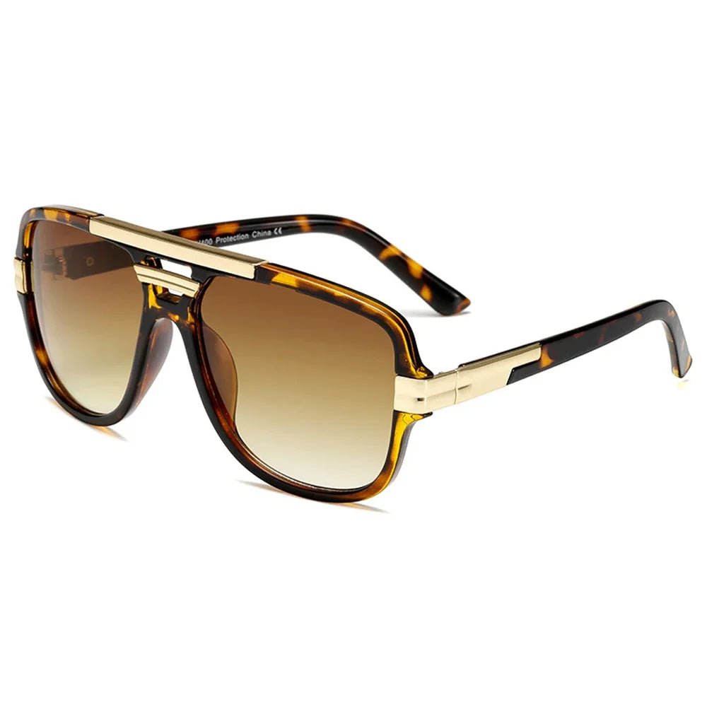 Square-Frame Aviator Sunglasses in Tortoiseshell Acetate with Gold Details and UV400 Protection | Koossa