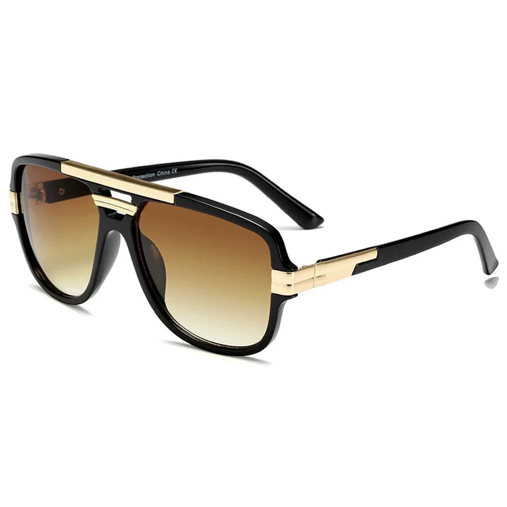 Square-Frame Aviator Sunglasses in Tortoiseshell Acetate with Gold Details and UV400 Protection | Koossa