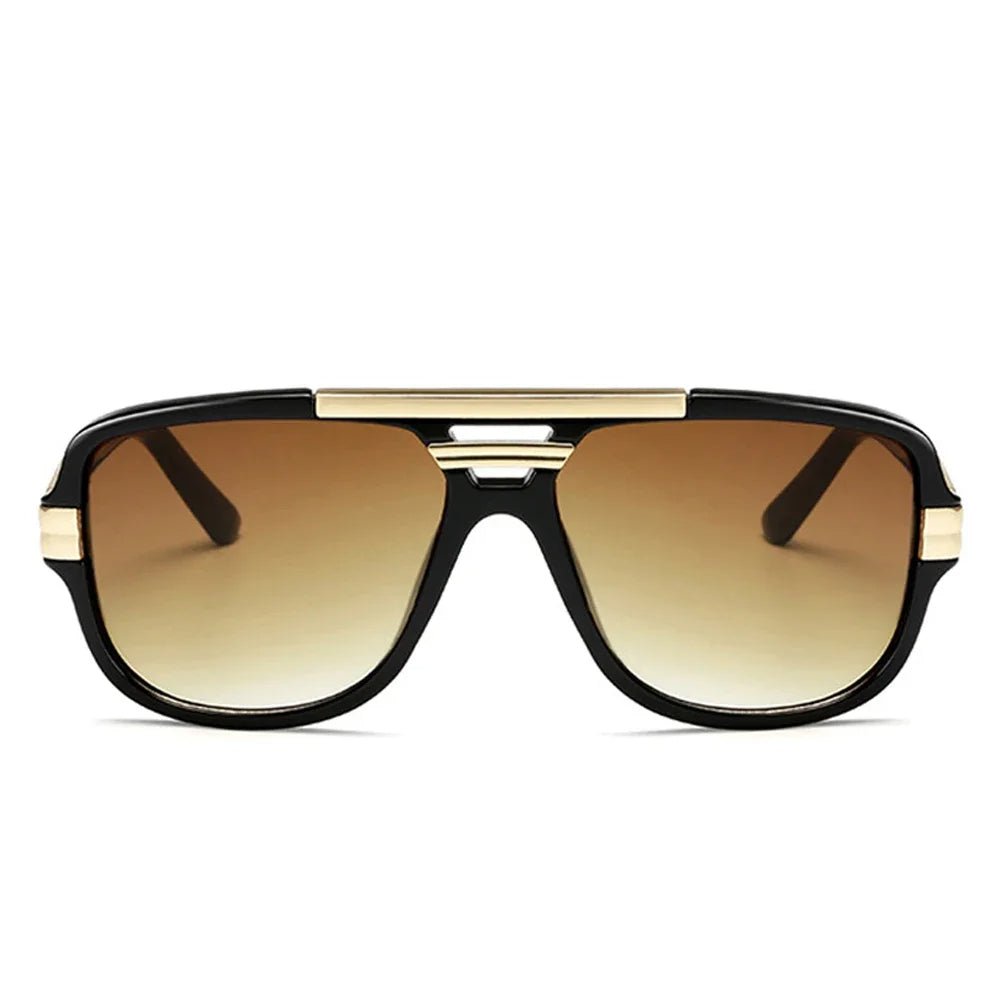 Square-Frame Aviator Sunglasses in Tortoiseshell Acetate with Gold Details and UV400 Protection | Koossa