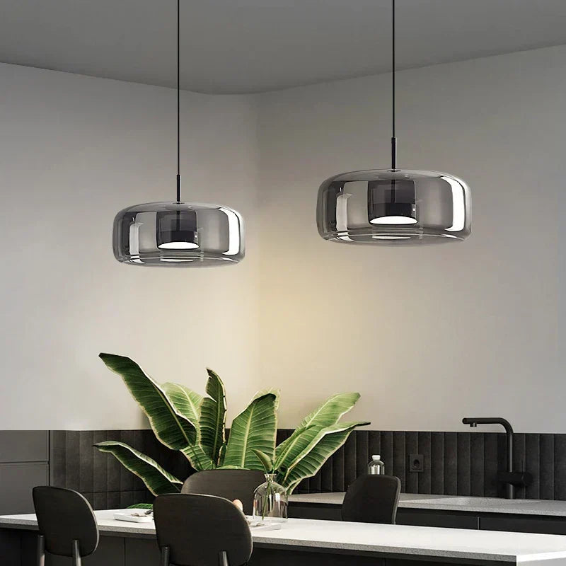 Glass Pendant Light, Adjustable Height Hanging Lamp in Cognac or Smoke Gray for Kitchen Island, Dining Table, Bedroom, Modern Nordic Decor | Lonoma