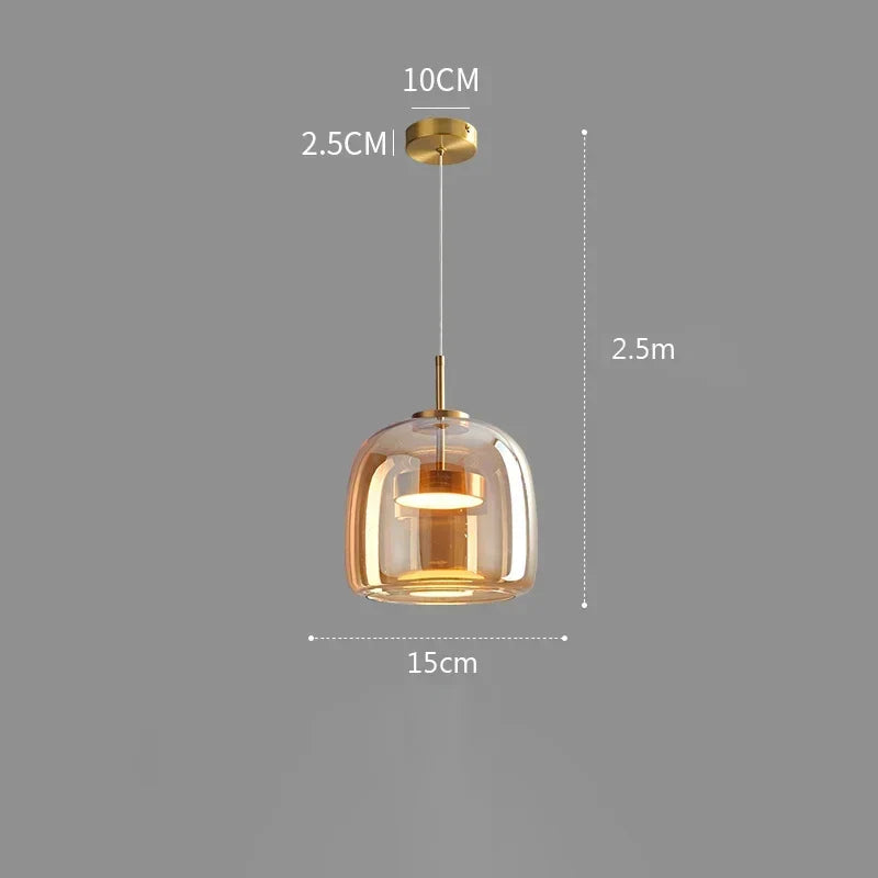Glass Pendant Light, Adjustable Height Hanging Lamp in Cognac or Smoke Gray for Kitchen Island, Dining Table, Bedroom, Modern Nordic Decor | Lonoma