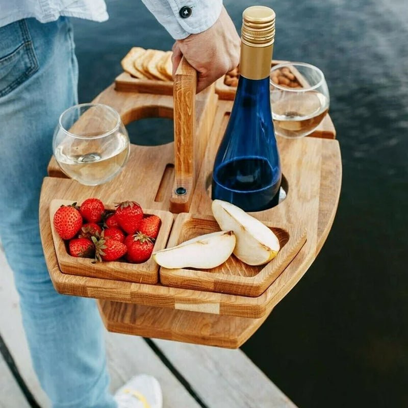 Table à Vin Pliante en Bois Naturel pour Extérieur Pique-Nique Apéritif Jardin Terrasse Balcon Élégante | Koossa