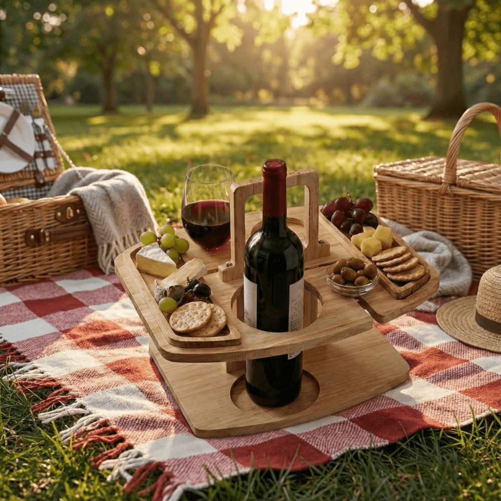 Table à Vin Pliante en Bois Naturel pour Extérieur Pique-Nique Apéritif Jardin Terrasse Balcon Élégante | Koossa