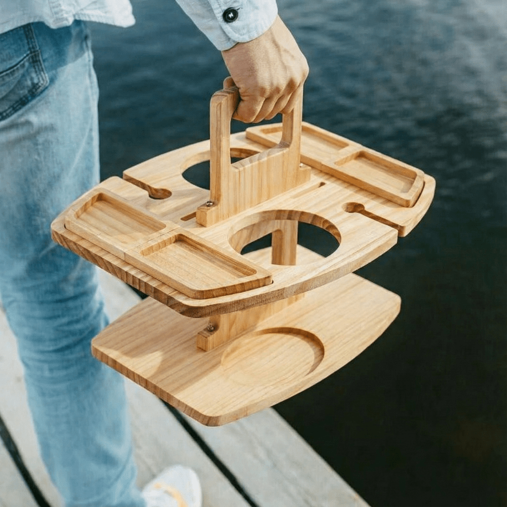Table à Vin Pliante en Bois Naturel pour Extérieur Pique-Nique Apéritif Jardin Terrasse Balcon Élégante | Koossa