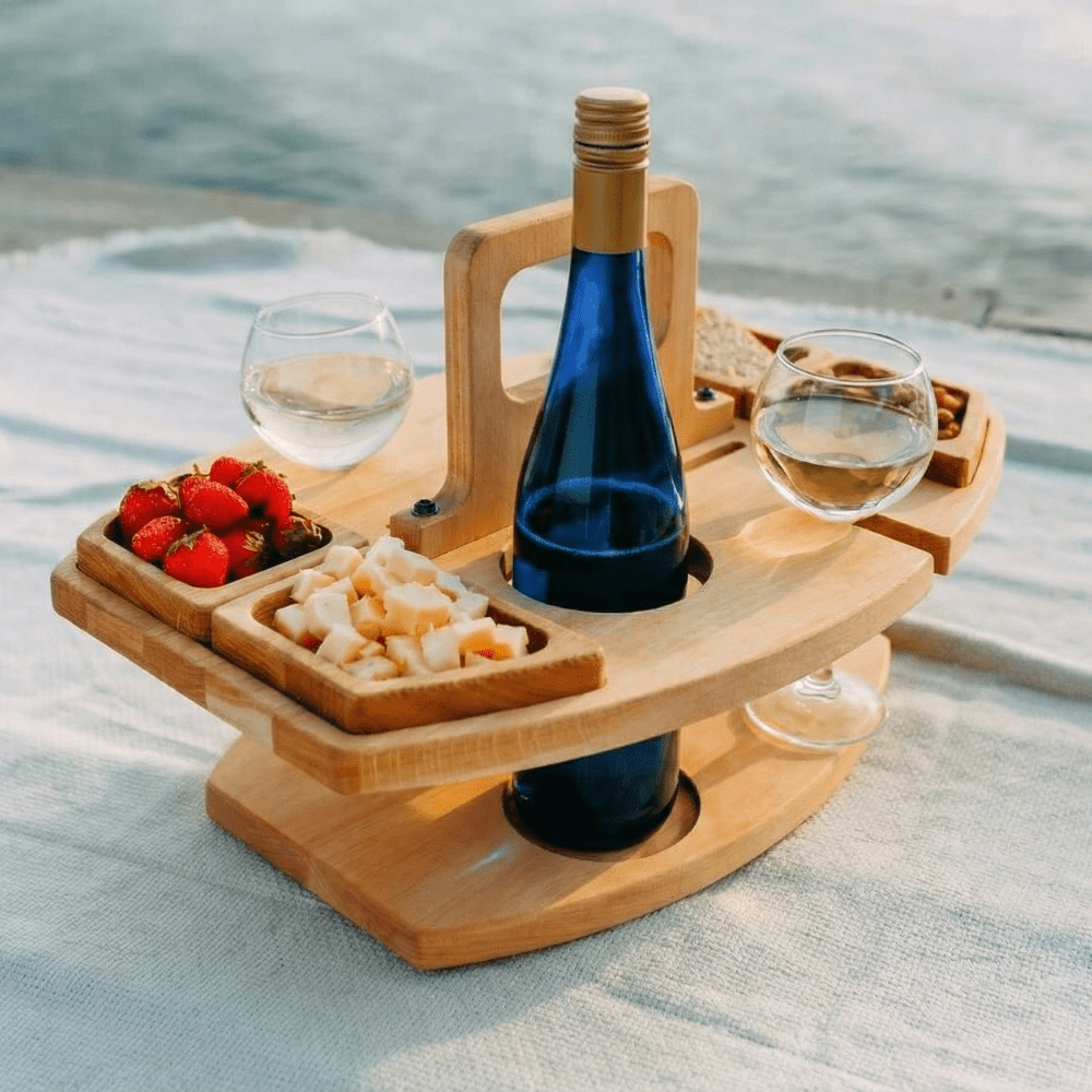Table à Vin Pliante en Bois Naturel pour Extérieur Pique-Nique Apéritif Jardin Terrasse Balcon Élégante | Koossa