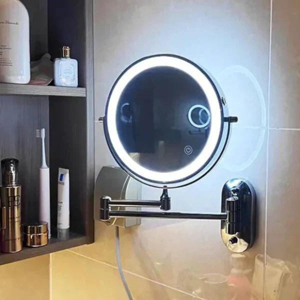 LED Lighted Wall Mount Makeup Mirror 8 Inch Magnifying Vanity Mirror with Touch Control USB-C Rechargeable for Bathroom, Shaving & Skincare | Lonoma