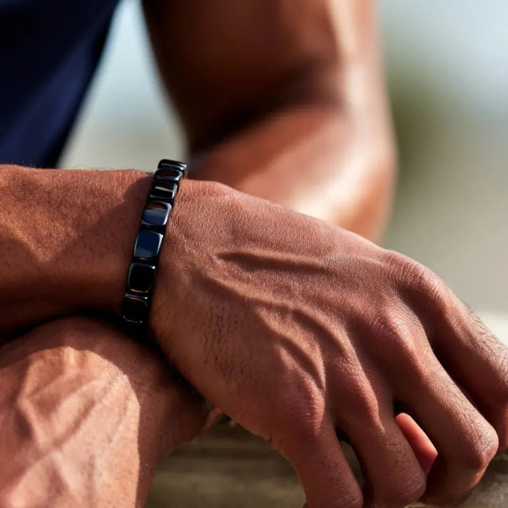 Men's Polished Black Beaded Bracelet — Elegant Wrist Accessory for Everyday Wear & Special Occasions | Koossa