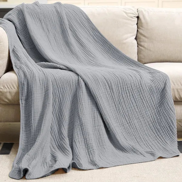 Plaid mousseline en coton naturel doux et respirant pour canapé lit chambre confort toute l'année élégant | Koossa