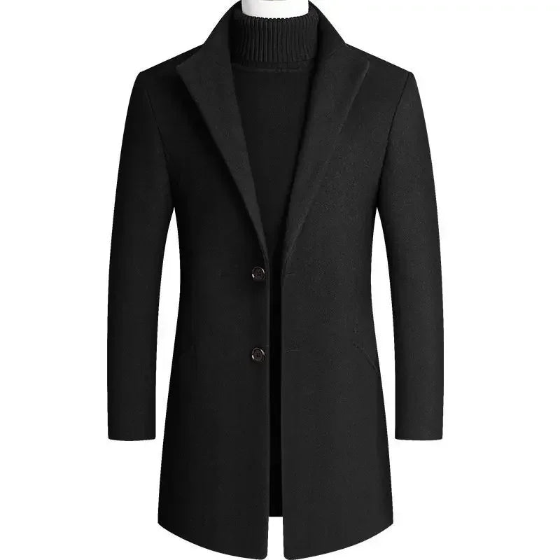 Men's Wool Blend Overcoat with Notched Collar – Two-Button Front, Mid-Thigh Length, Classic Fit for Business & Casual Wear | Lonoma