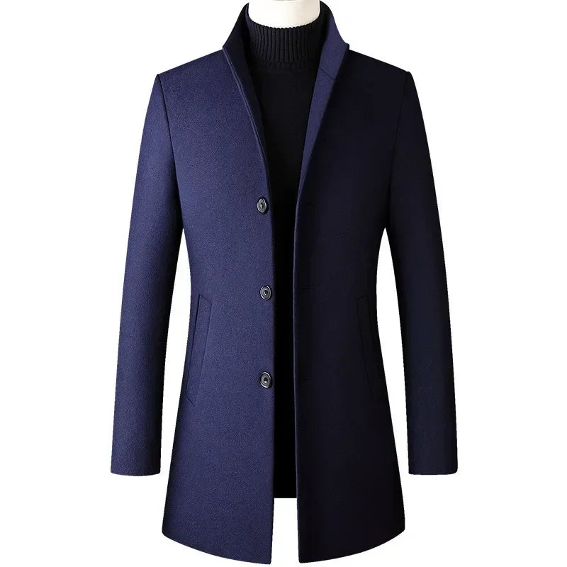 Men's Wool Blend Overcoat with Notched Collar – Two-Button Front, Mid-Thigh Length, Classic Fit for Business & Casual Wear | Lonoma