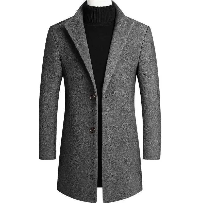 Men's Wool Blend Overcoat with Notched Collar – Two-Button Front, Mid-Thigh Length, Classic Fit for Business & Casual Wear | Lonoma