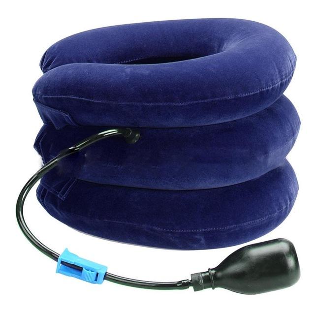 Inflatable Neck Traction Pillow with Hand Pump, Adjustable Cervical Support Collar for Home, Office & Travel, Soft Flocked Fabric | Lonoma