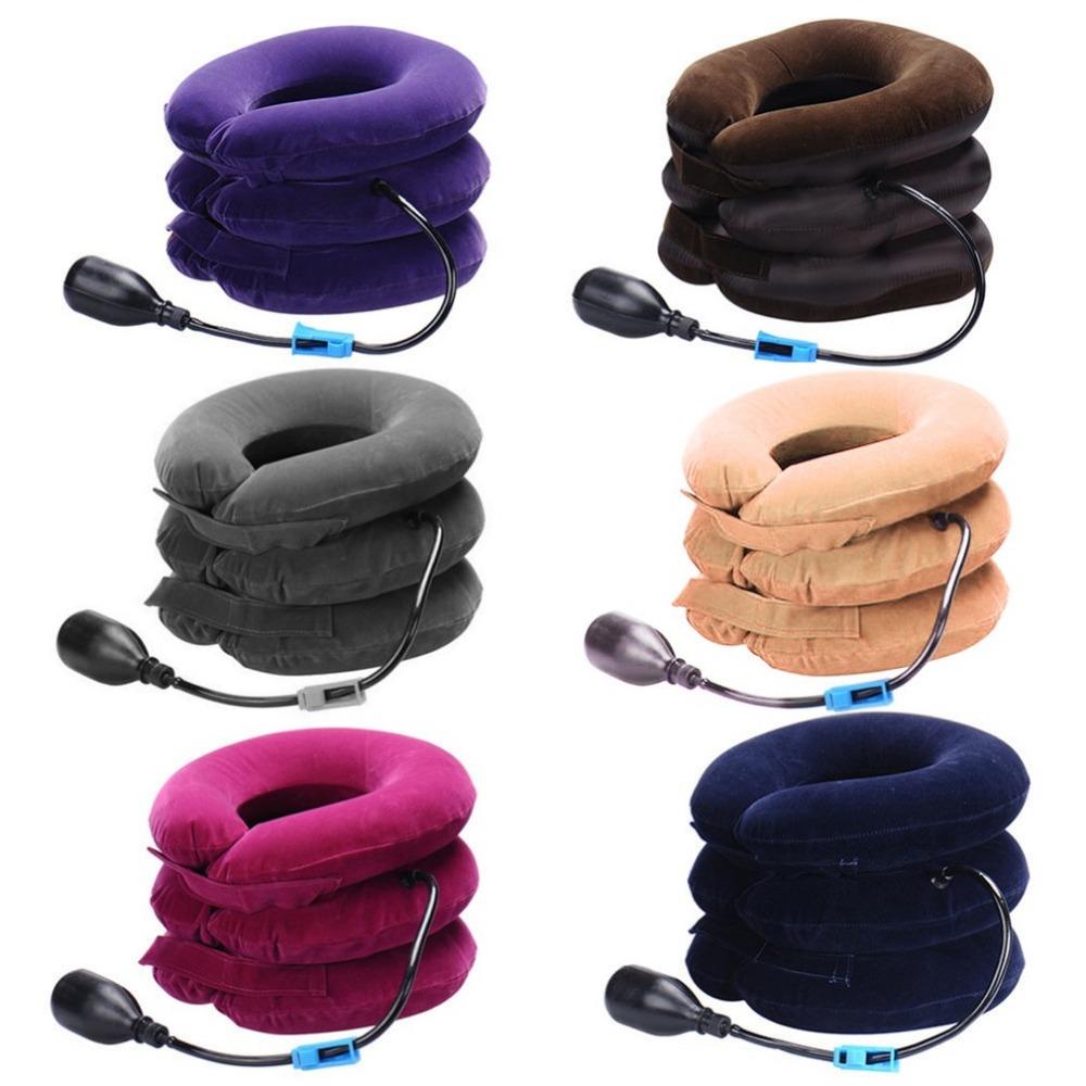 Inflatable Neck Traction Pillow with Hand Pump, Adjustable Cervical Support Collar for Home, Office & Travel, Soft Flocked Fabric | Lonoma
