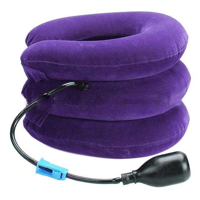 Inflatable Neck Traction Pillow with Hand Pump, Adjustable Cervical Support Collar for Home, Office & Travel, Soft Flocked Fabric | Lonoma