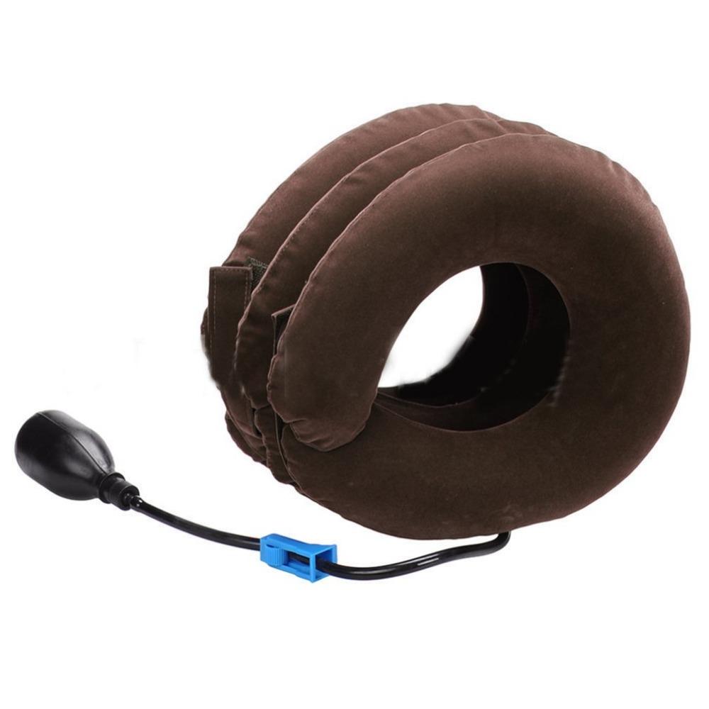 Inflatable Neck Traction Pillow with Hand Pump, Adjustable Cervical Support Collar for Home, Office & Travel, Soft Flocked Fabric | Lonoma