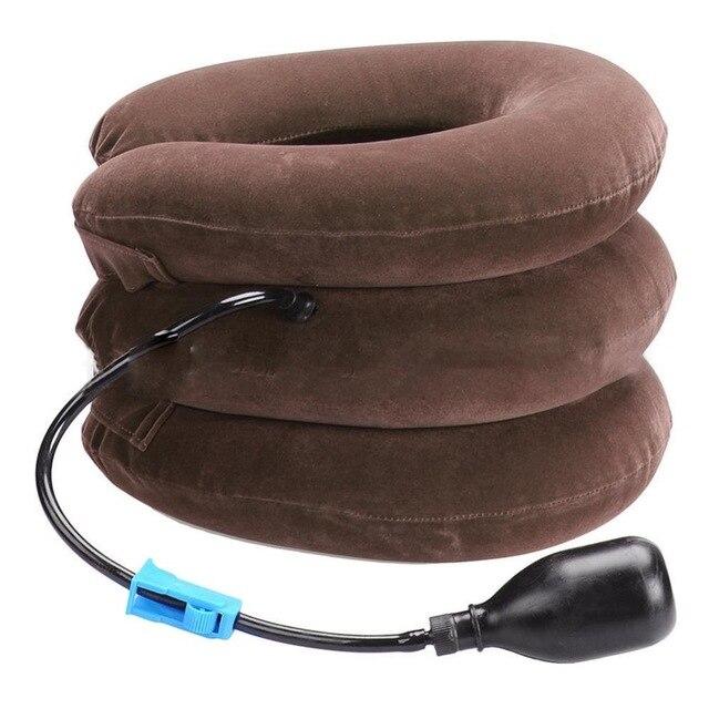 Inflatable Neck Traction Pillow with Hand Pump, Adjustable Cervical Support Collar for Home, Office & Travel, Soft Flocked Fabric | Lonoma
