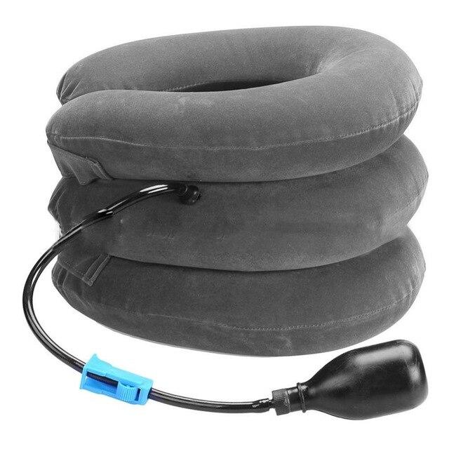 Inflatable Neck Traction Pillow with Hand Pump, Adjustable Cervical Support Collar for Home, Office & Travel, Soft Flocked Fabric | Lonoma