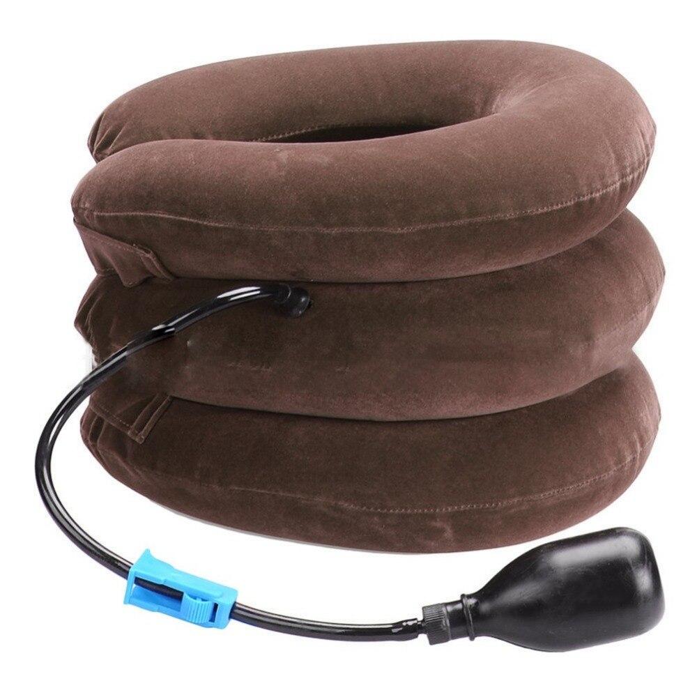 Inflatable Neck Traction Pillow with Hand Pump, Adjustable Cervical Support Collar for Home, Office & Travel, Soft Flocked Fabric | Lonoma