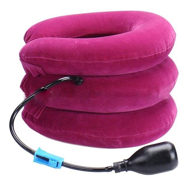 Inflatable Neck Traction Pillow with Hand Pump, Adjustable Cervical Support Collar for Home, Office & Travel, Soft Flocked Fabric | Lonoma