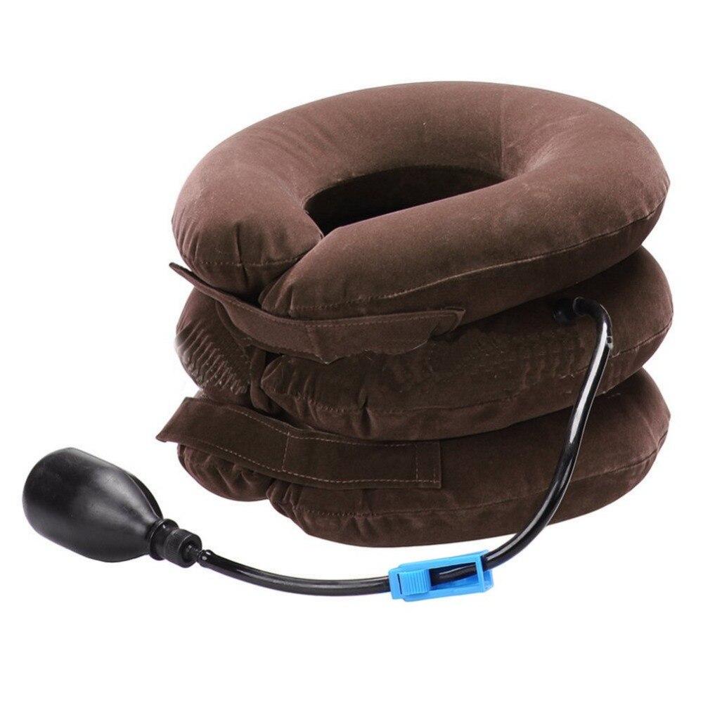 Inflatable Neck Traction Pillow with Hand Pump, Adjustable Cervical Support Collar for Home, Office & Travel, Soft Flocked Fabric | Lonoma