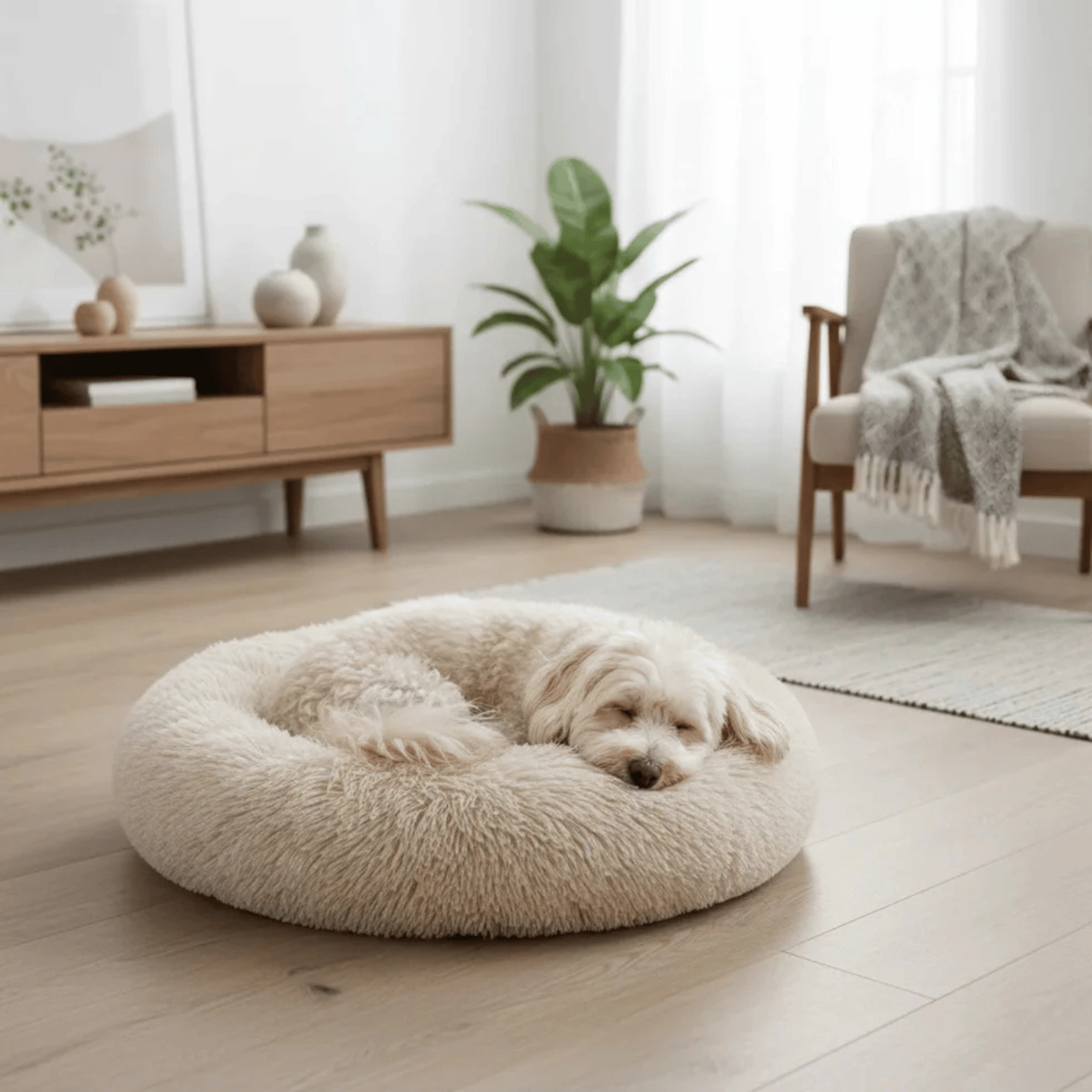 Dog Donut Bed Plush Self-Warming Raised Rim S–3XL 40–100cm Joint Support Calming Cat Dog Round Nest Bed Washable | Koossa