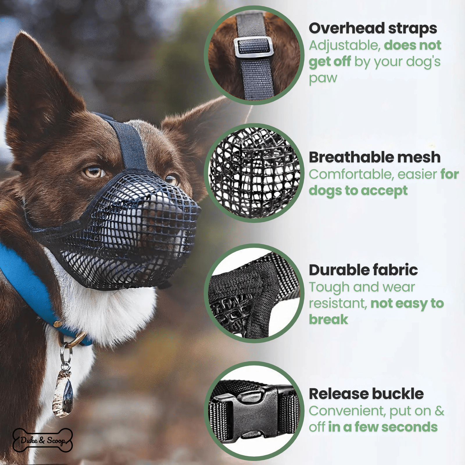 Dog Muzzle Soft Mesh Breathable Adjustable XS S M L XL Drink-Friendly Foldable Public Transport Safe | Koossa