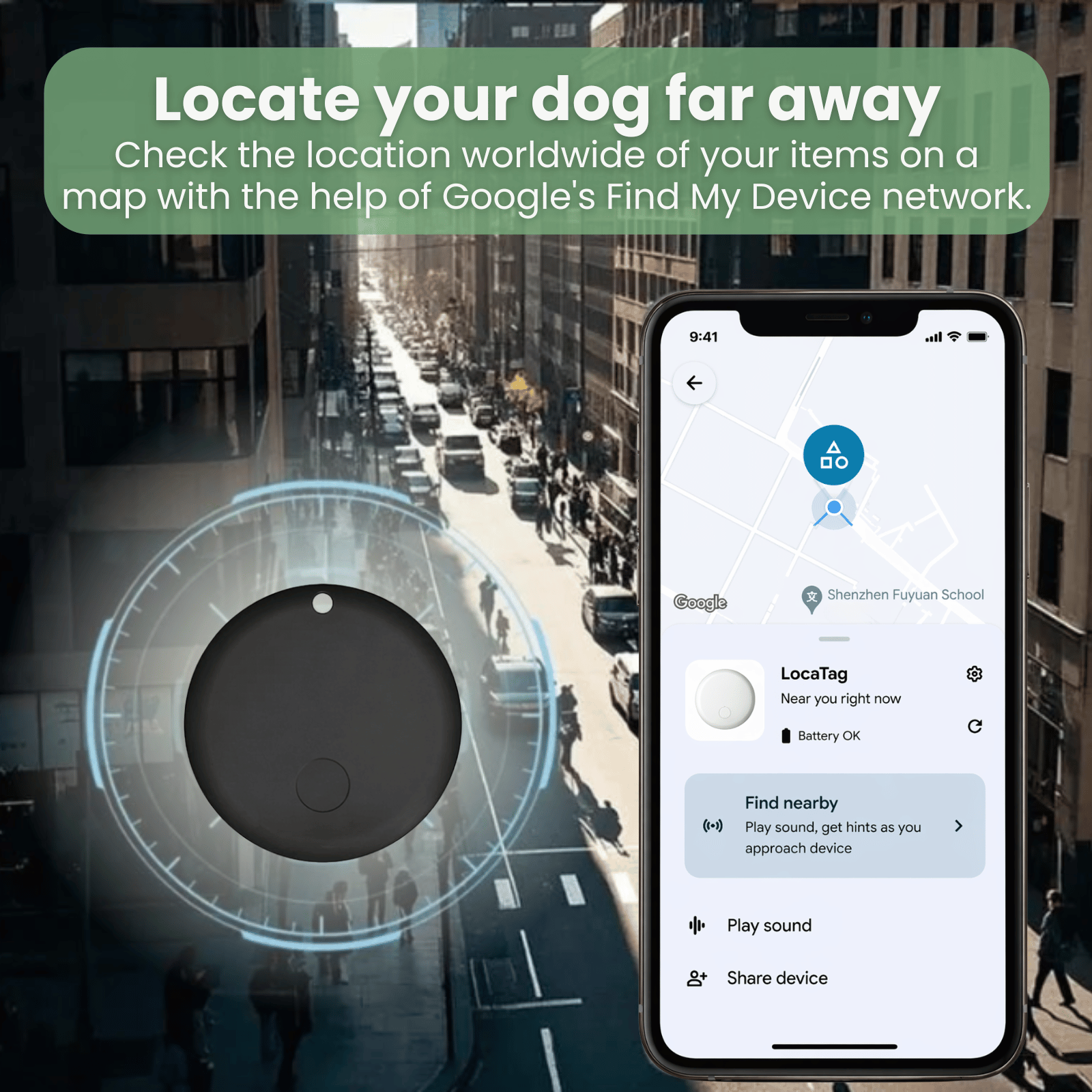 Pet Tracker Android Bluetooth No SIM GPS 8-10 Month Battery Reflective Nylon Collar Dog Locator 60-80dB | Koossa