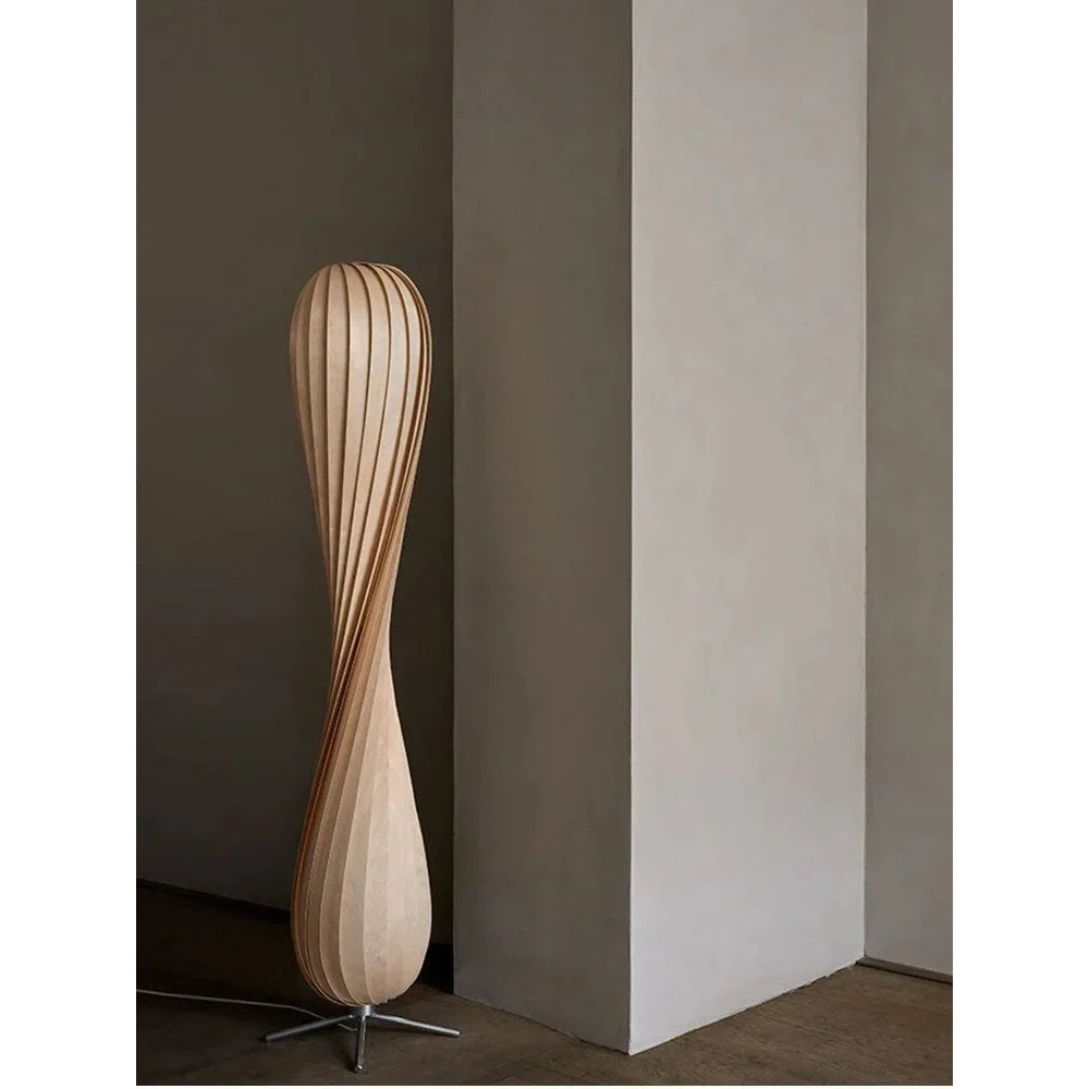 Twisted Birch Wood Floor Lamp, Sculptural LED Standing Light for Bedroom, Living Room & Home Office, Modern Minimalist Ambient Lighting | Lonoma