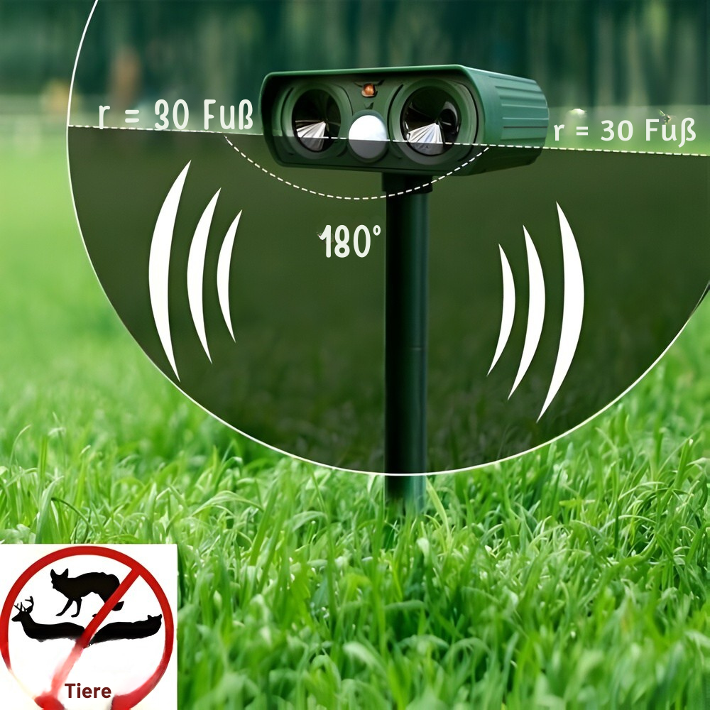 Répulsif à ultrasons solaire pour jardin portée 8–10 m IP66 13,5–45,5 kHz protection écologique anti-nuisibles | Koossa