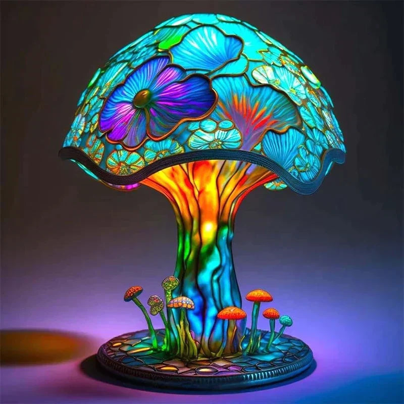 Lampe champignon en résine vitrail coloré lumière d'ambiance pour chambre d'enfant et salon décoratif | Koossa