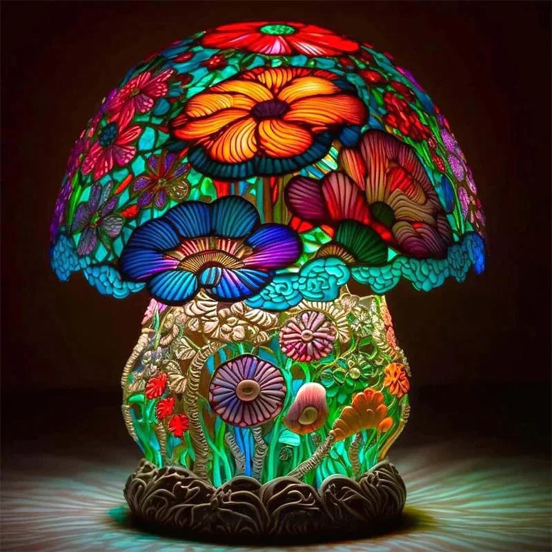 Lampe champignon en résine vitrail coloré lumière d'ambiance pour chambre d'enfant et salon décoratif | Koossa