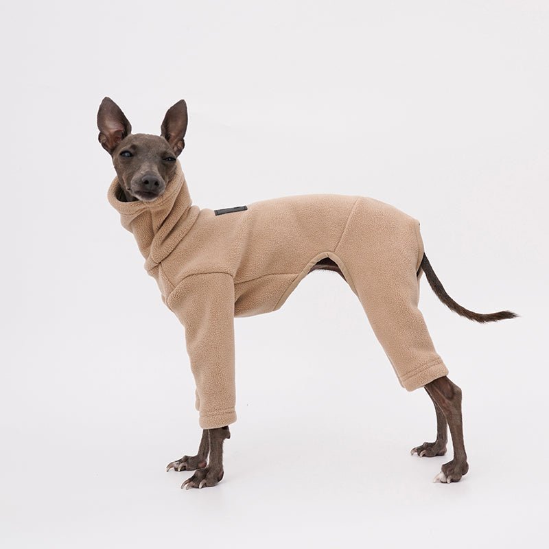 Dog Fleece Onesie Turtleneck Loose Fit Whippet Greyhound XS to XXL Four-Leg Jumpsuit Iggy Winter Clothes | Koossa