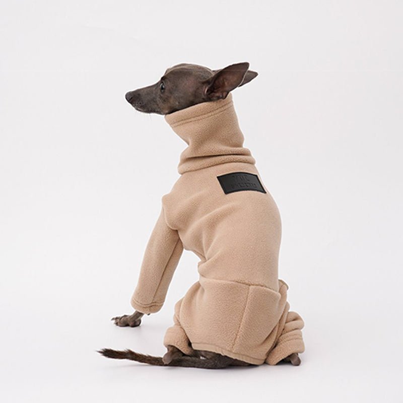 Dog Fleece Onesie Turtleneck Loose Fit Whippet Greyhound XS to XXL Four-Leg Jumpsuit Iggy Winter Clothes | Koossa