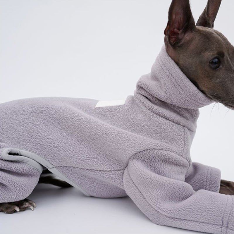 Dog Fleece Onesie Turtleneck Loose Fit Whippet Greyhound XS to XXL Four-Leg Jumpsuit Iggy Winter Clothes | Koossa