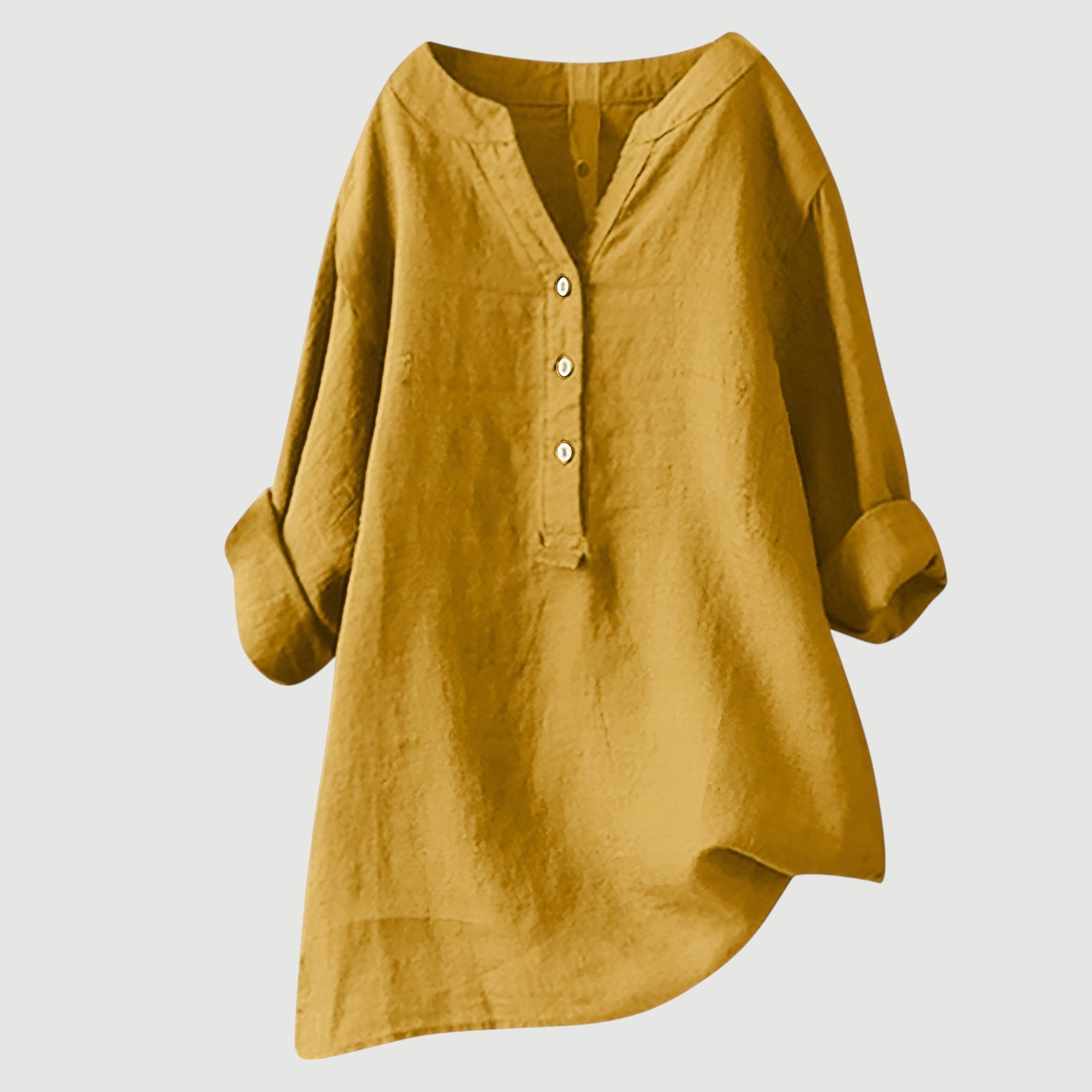 Women's Relaxed Button-Down Shirt in Lightweight Cotton – Versatile V-Neck Top for Warm Days, Perfect for Layering or Tucking, Classic Elegant Silhouette | Koossa