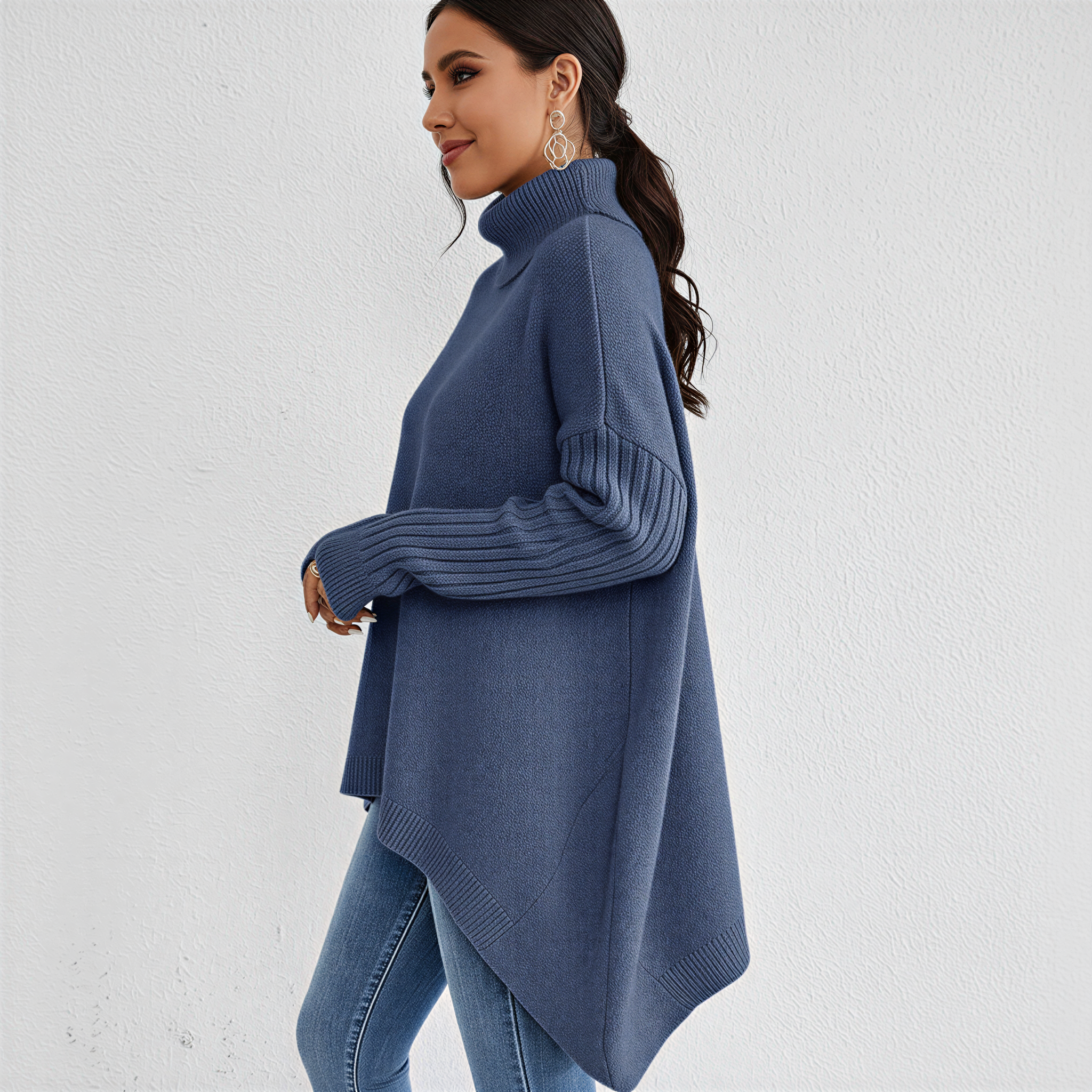 Women's Turtleneck Jumper with Pockets in Relaxed Oversized Fit for Casual Spring and Autumn Days | Koossa