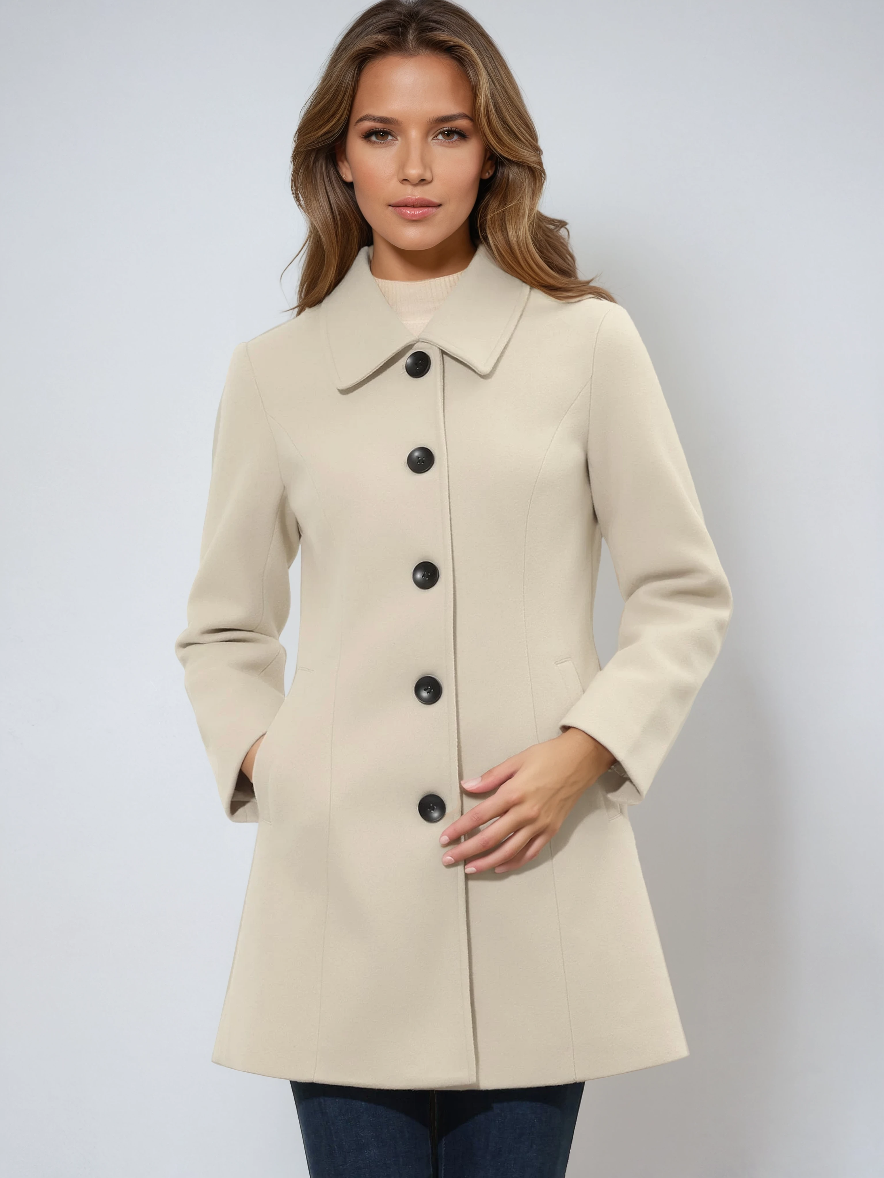 Women's Tailored Wool Trench Coat in Classic Neutral Tones for Autumn and Winter | Koossa