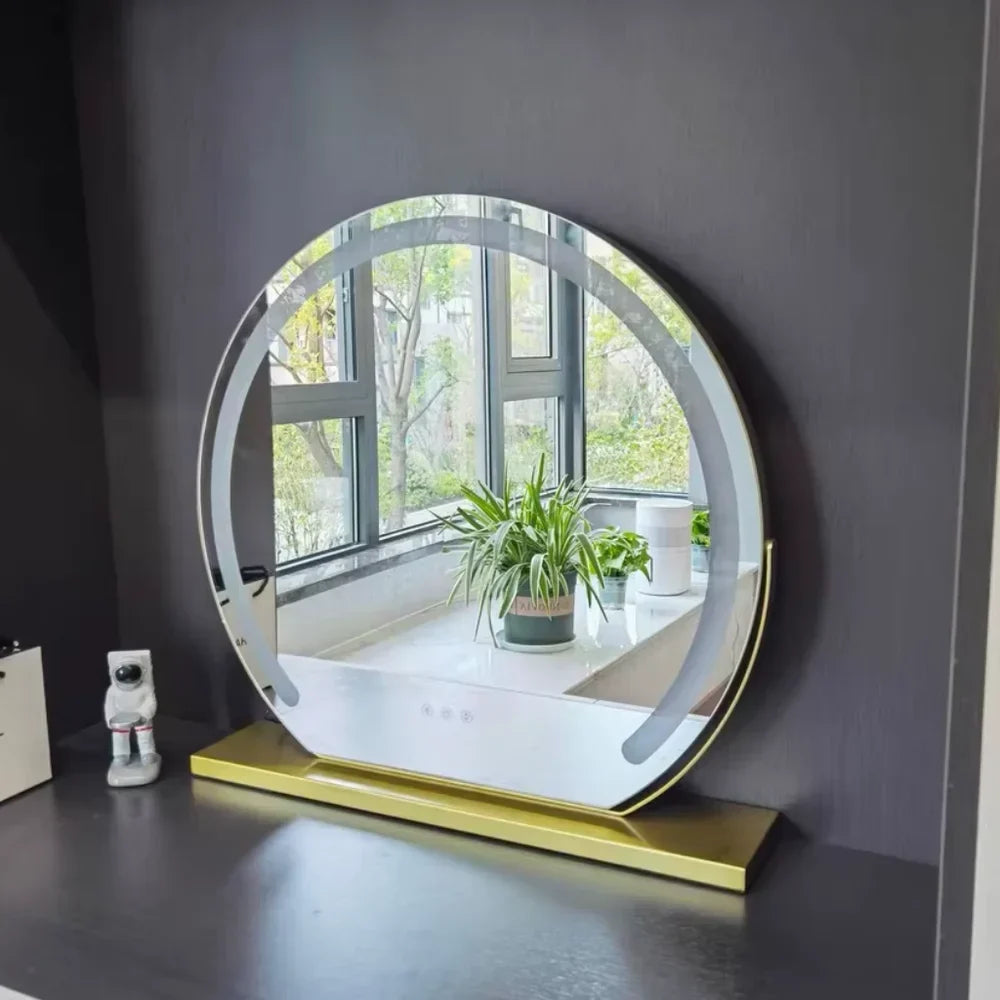LED Lighted Makeup Mirror with 15x Magnifier, Touch Dimming, 3 Light Modes, Gold Black White Desktop Vanity, Rotating Frame | Lonoma