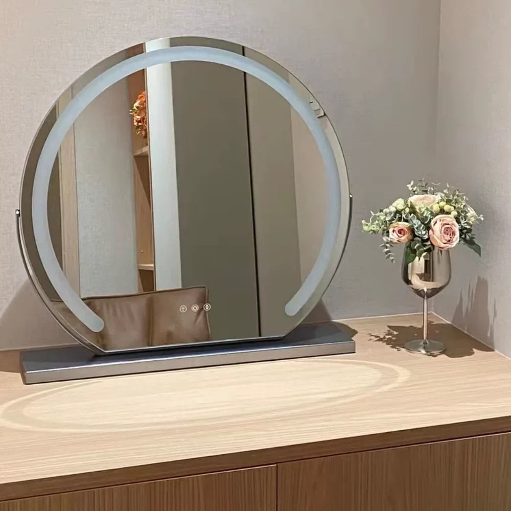 LED Lighted Makeup Mirror with 15x Magnifier, Touch Dimming, 3 Light Modes, Gold Black White Desktop Vanity, Rotating Frame | Lonoma