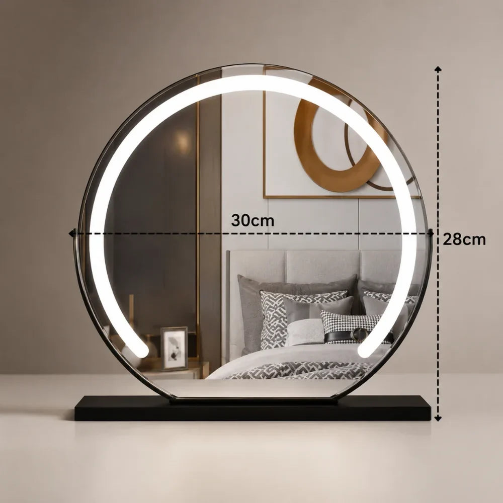 LED Lighted Makeup Mirror with 15x Magnifier, Touch Dimming, 3 Light Modes, Gold Black White Desktop Vanity, Rotating Frame | Lonoma